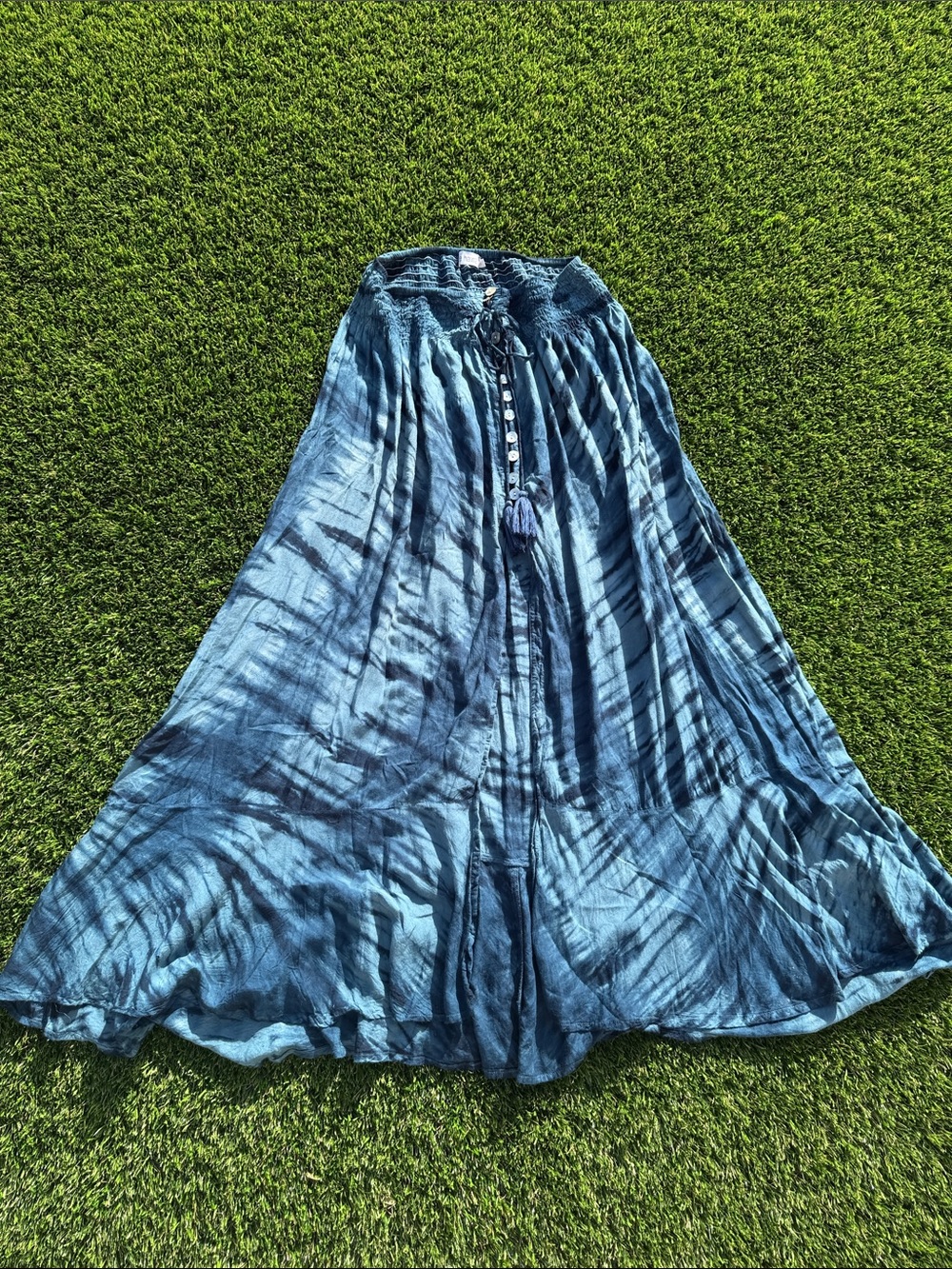 Tiare Hawaii Blue Tie-Dye Maxi Skirt with Smocked Waist